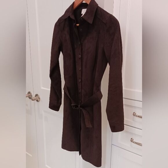 Ann Taylor LOFT Ultra Suede Shirt Dress Brown Sz 0 - Picture 9 of 12